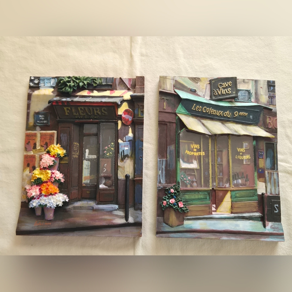 2 6x8inch Resin 3D French Parisian Market Wall Art Pictures